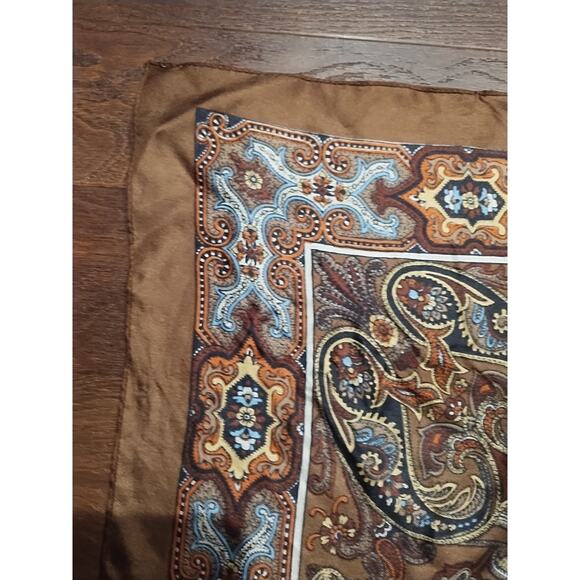 Vintage Liberty of London Silk Square Scarf Brown blue Paisley 23 x 24 mandala - Picture 10 of 16